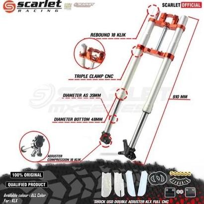 Shock Upside Down Depan USD SCARLET DOUBLE ADJUSTER KLX FULL CNC+STANG