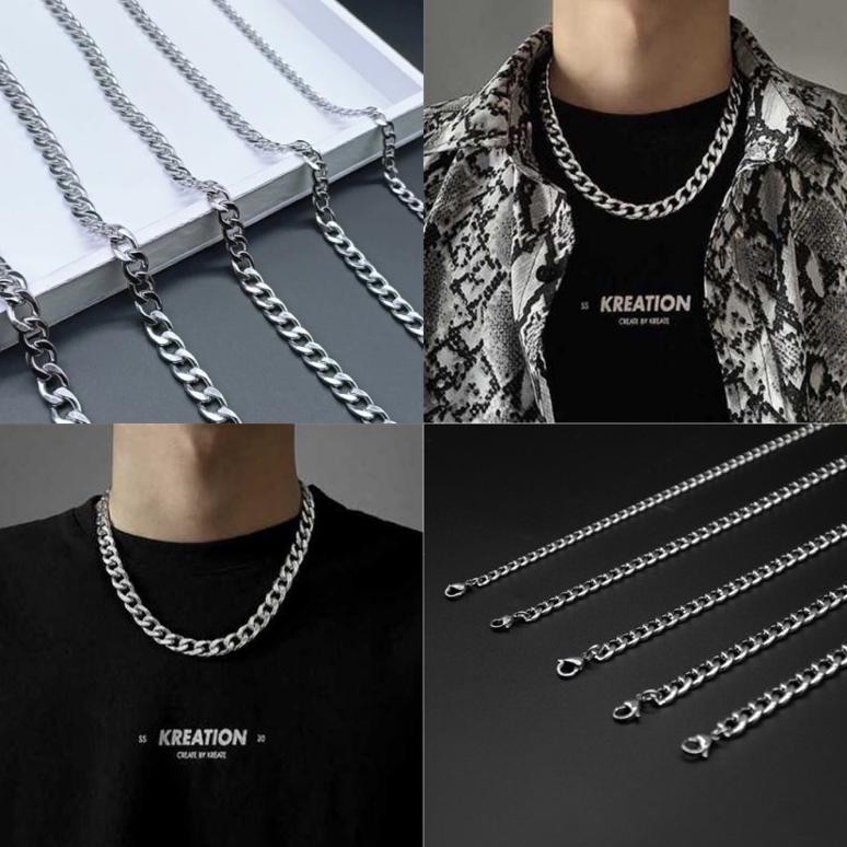 SIMI NECKLACE KALUNG SILVER CHAIN NECKLACE / KALUNG RANTAI 5MM 7MM 8MM 9MM 10MM 12MM RETRO HIP HOP P