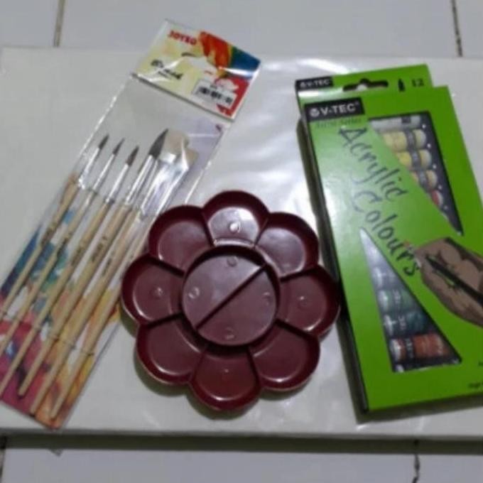 

Paket Kanvas Lukis/Canvas Lukis 25X30+Cat Acrylic+Kuas Set+Palet Cat