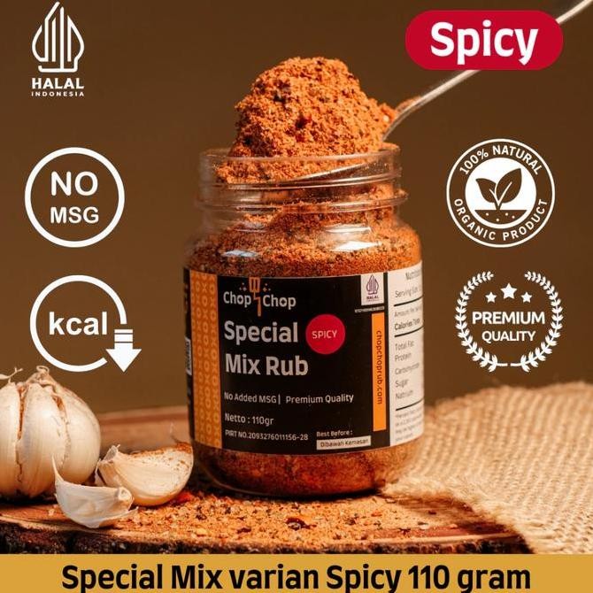 

SPkebab X Chopchop Special Mix Rub Spicy Bumbu Marinasi Rendah Kalori/diet Serbaguna 110gr Bumbu Marinasi Pedas ls