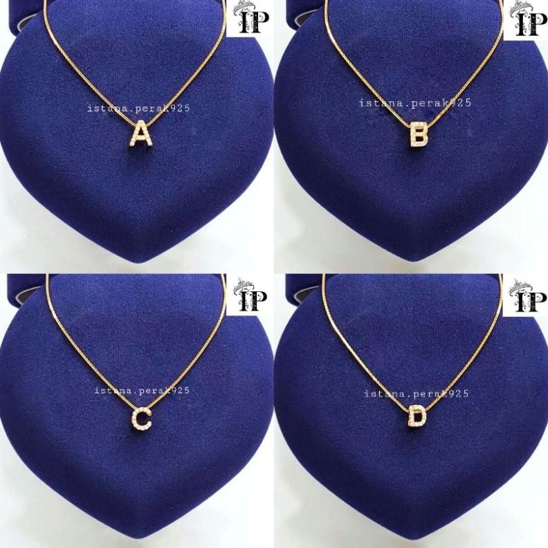 KALUNG PERAK ASLI SILVER WANITA 925 LAPIS EMAS MODEL LIONTIN ALFABET, INISIAL, HURUF, - PERHIASAN PE