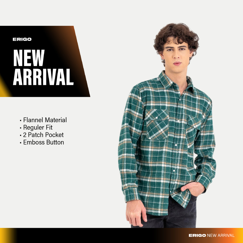 Erigo Flannel Shirt Nikhael Emerald - Kemeja Lengan Panjang Flannel Unisex