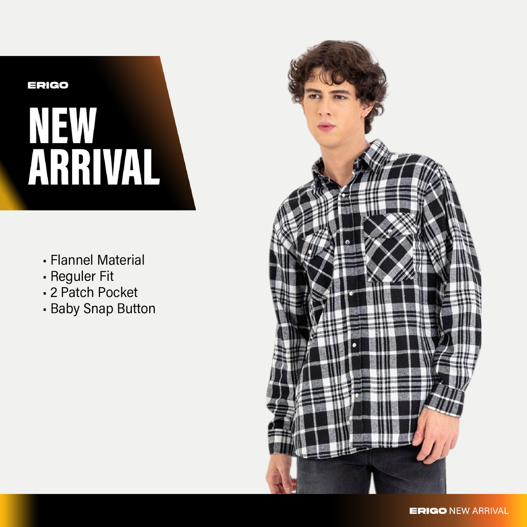 Erigo Flannel Shirt Nadav Black - Kemeja Lengan Panjang Flannel Unisex
