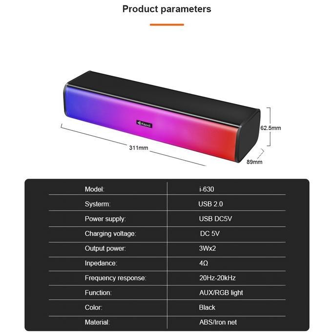 Kisonli I-630 Speaker Bluetooth Rgb - Pc Laptop Hp Plug & Play Usb