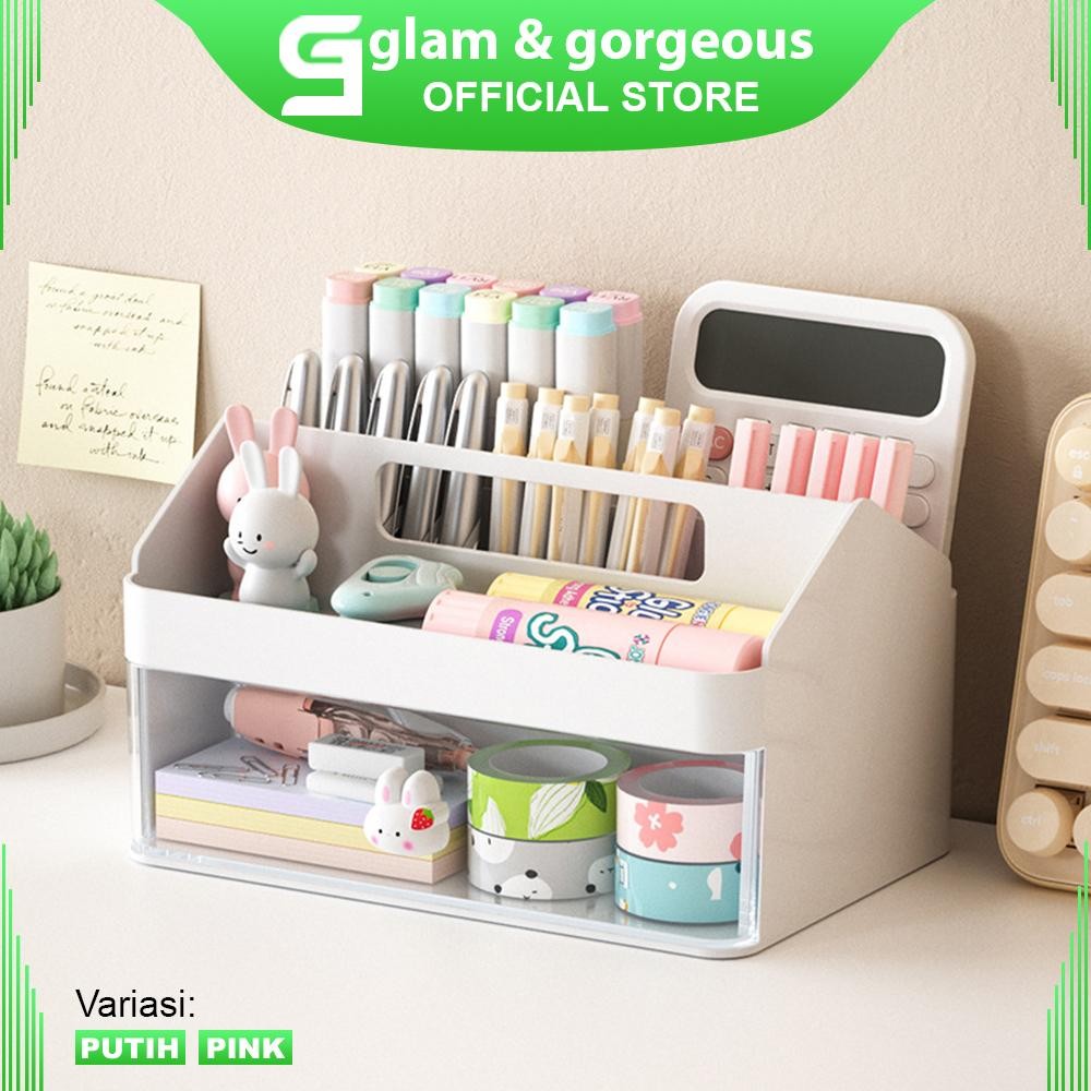 HMS Laci Mini Kecil Susun Aesthetic - Rak Pensil Kosmetik - Desk Rack Dan Makeup Organizer - DD007