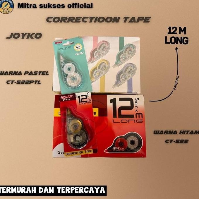 

Tipe-X Roll Correction Tape Joyko 12M 1 Pack (12 Pcs) Warna Hitam Dan Warna Pastel New Stok