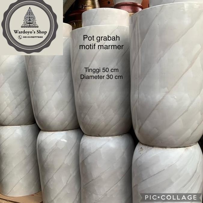 BEBAS ONGKIR - Pot gerabah motif marmer tinggi 50 cm