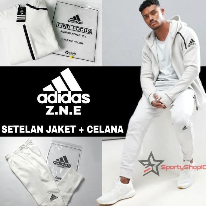 TERMURAH - SETELAN OLAHRAGA TRAINING GYM FITNESS PRIA ADIDAS ZNE PUTIH - GO