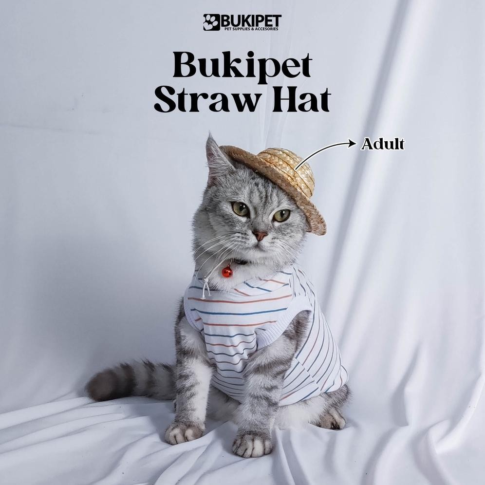 Topi Kucing Aksesoris Hewan Lucu Murah Topi Hewan Peliharaan Kucing Jerami - STRAW HAT DiM