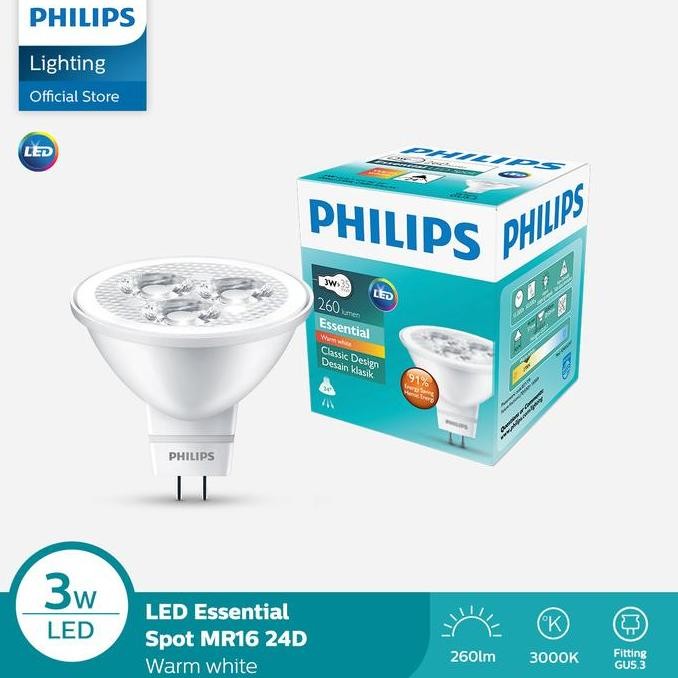 Lampu LED Spotlight Philips MR16 GU5.3 3W 24D Kuning | Bohlam Sorot Halogen Ganti LED