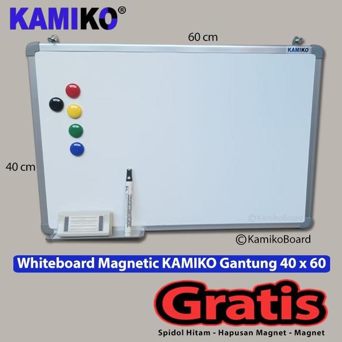 

NEW Whiteboard Kamiko 40 x 60 cm Gantung - Spidol Hitam - Magnet - Hapusan
