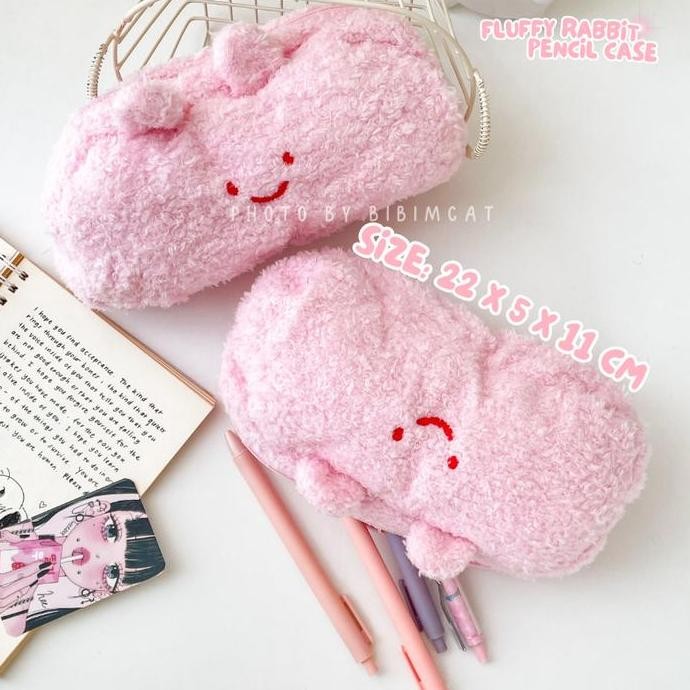 

Kotak Pensil Pink Rabbit Fluffy / Tempat Pencil Case Kelinci Boneka New Stok