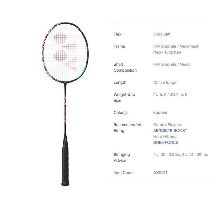 TERLARIS - YONEX ASTROX 100 TOUR 100TOUR AX100 TOUR AX 100 TOUR KURENAI