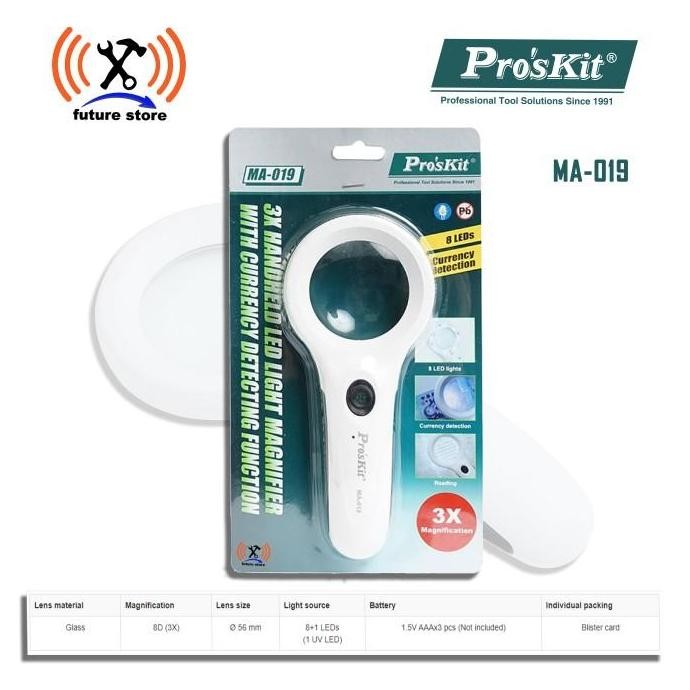 

Pro'Skit Ma-019 Kaca Pembesar - 3X Handheld Led Light Magnifier Original New Stok