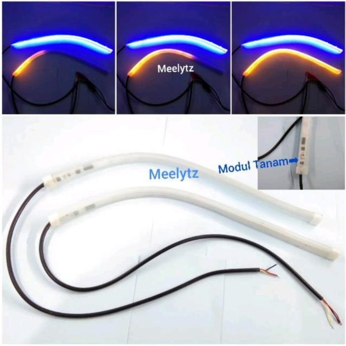 Ttp Sepasang Lampu Led Alis Slim Drl Fleksibel Waterproof 30Cm, 60Cm 2 Warna Running Headlamp Motor 