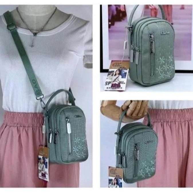 Tas Selempang Mini Wanita Dompet Hp Chibao Model Terbaru 5891-22-35 Motif Bordir Bunga Bahan Kanvas