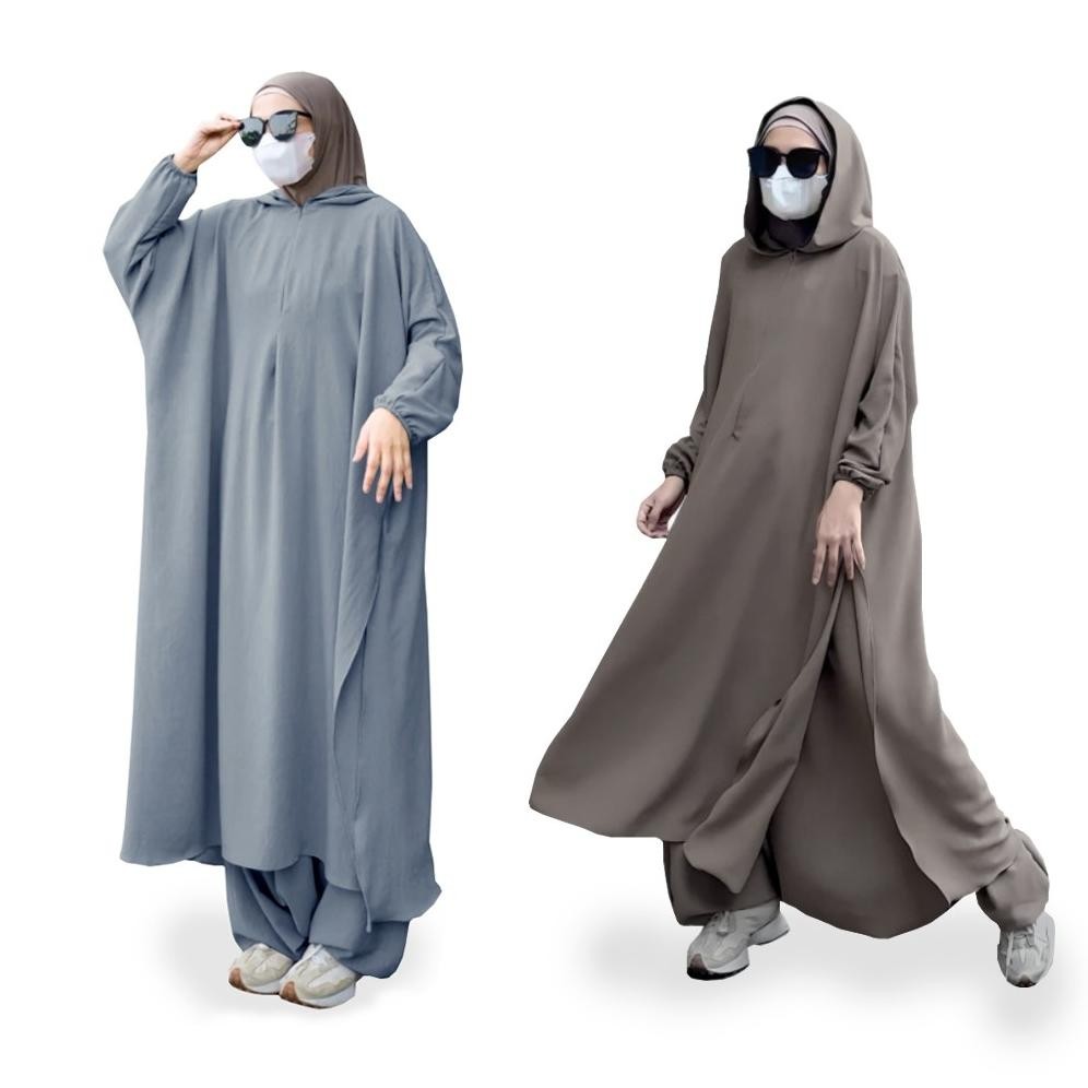 Raihan Fashion - Mecca set hoodie sporty / Setelan Olahraga Wanita Muslim / Abaya Set /  Bahan Crink