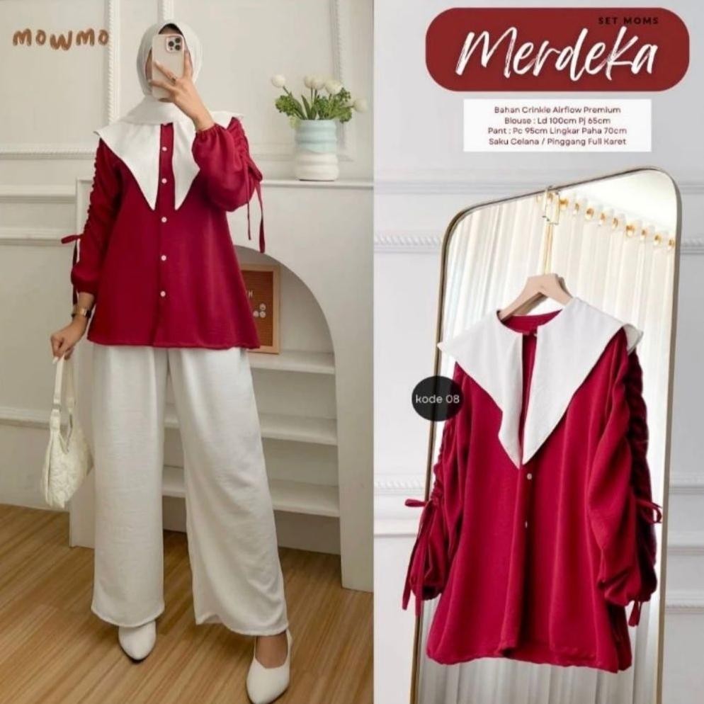 Setelan Celana Merah Putih Seragaman 17 Agustus // Baju Merah Putih 17 Agustus Crinkle Airflow // Se