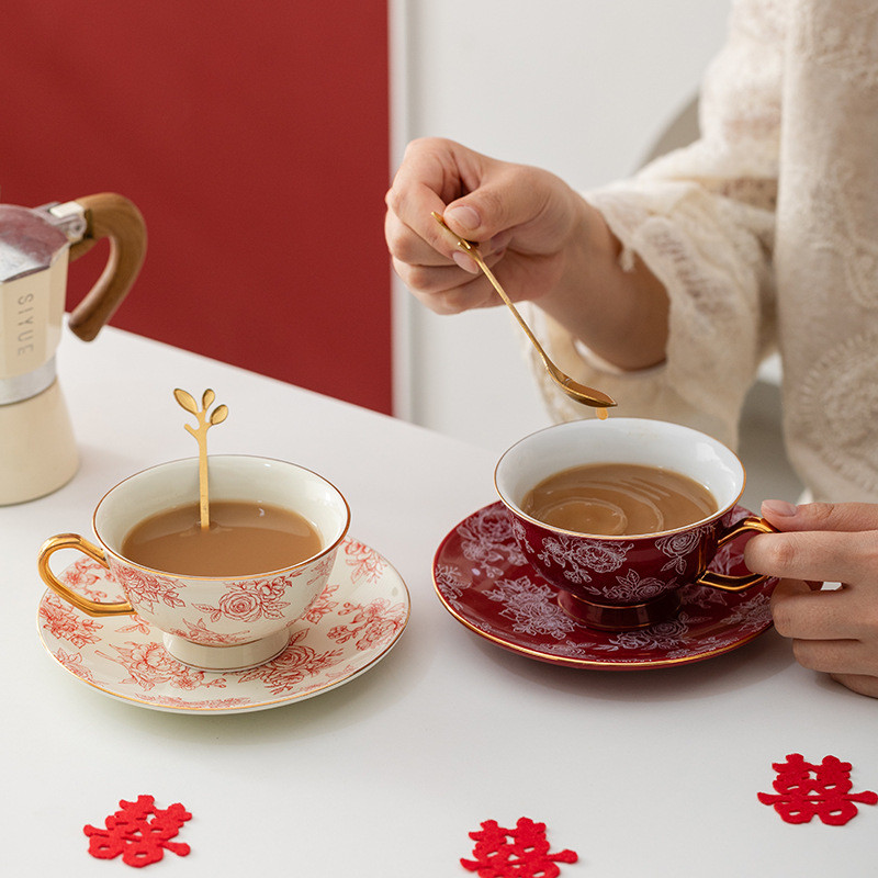 

Rose Engagement Wedding Gift for Newlyweds Bride High-end Practical Gift for Best Friend Coffee Cup Saucer Spoon