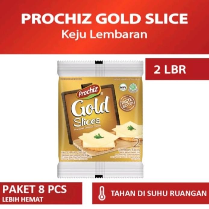 

Prochiz Gold Slices Taste Better 208 Gr | Isi 8 Pack @ 26 Gr | 1 Pack 2 Slice