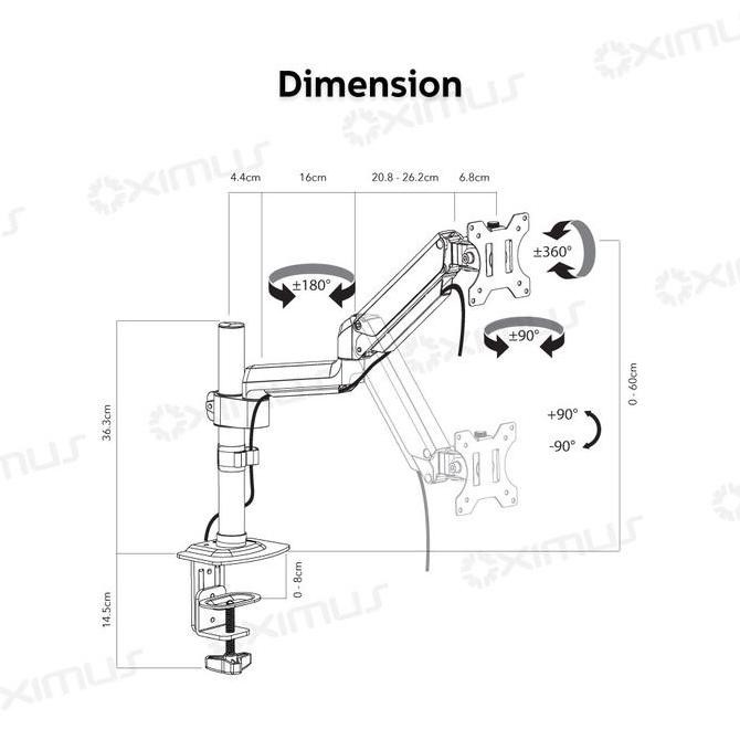 

BRACKET MONITOR DESKMOUNT GAS SPRING OXIMUS P100E TILT SWIVEL ROTATE HITAM PUTIH BRACKET MEJA DESK ORGANIZERANDACCESSORIES