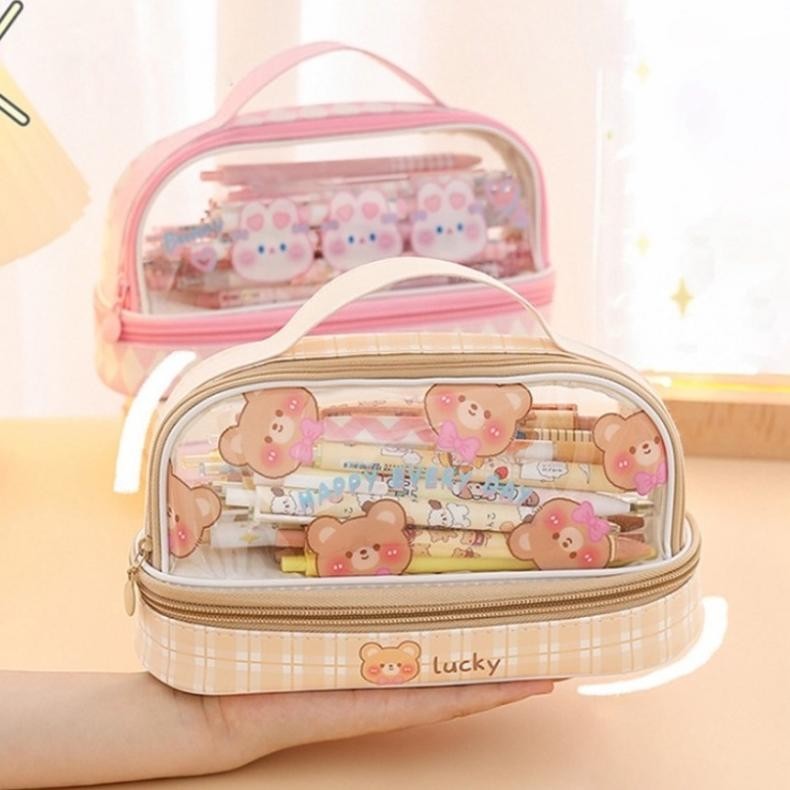 

M-4 Tempat Pensil Besar,Transparan Pvc Pencil Case, Tas Pensil Murid Lucu,Kotak Pensil Anak Esthetis M-4
