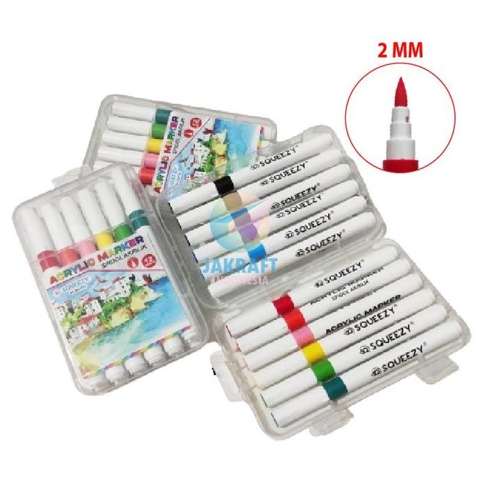 

(12 Pcs) Set Spidol Kuas Acrylic Brush Permanent Pen Marker 12 Warna SQUEEZY SA-SQ7712 Permanen Segala Permukaan Gelas Kertas Kaca Akrilik Lebih Pekat Opaque Tebal 2 mm