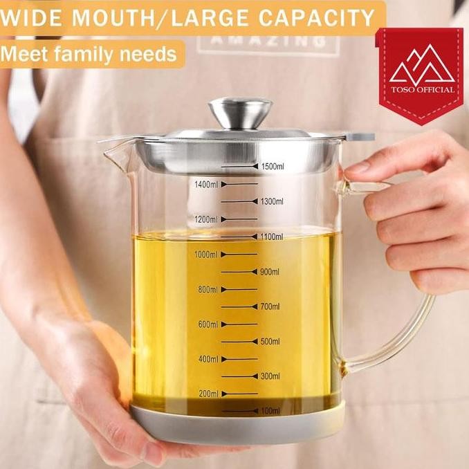 Promo Oil Pot Kaca Borosilikat Tempat Saringan Minyak Penyaring Minyak Goreng Kaca Tahan Panas