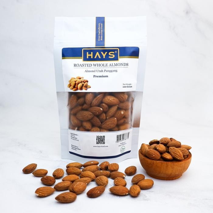 

LM kacang Almond Utuh Panggang 100 Gram / Roasted Whole Almond - HAYS food kacang Snacks