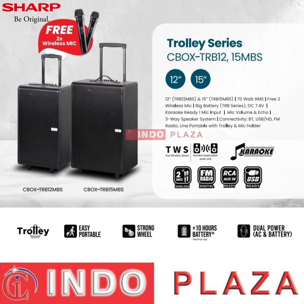 SHARP TROLLEY SPEAKER / SPEAKER SHARP TROLI 12 INCH CBOX-TRB12MBS / 15 Inch CBOX-TRB15MBS