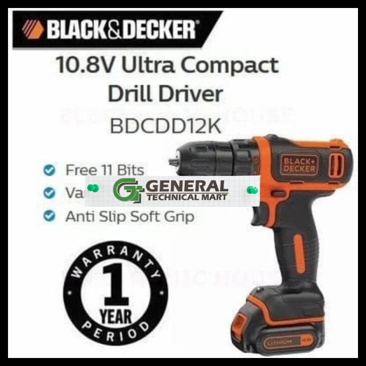 HOT DEAL BLACK & DECKER CORDLESS DRILL DRIVER BOR BATERAI 10.8V BDCDD12K