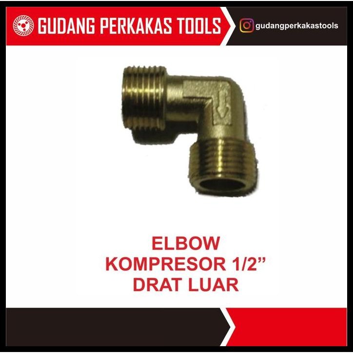 GRATIS ONGKIR SAMBUNGAN KOMPRESOR ELBOW L 1/2 DRAT LUAR 