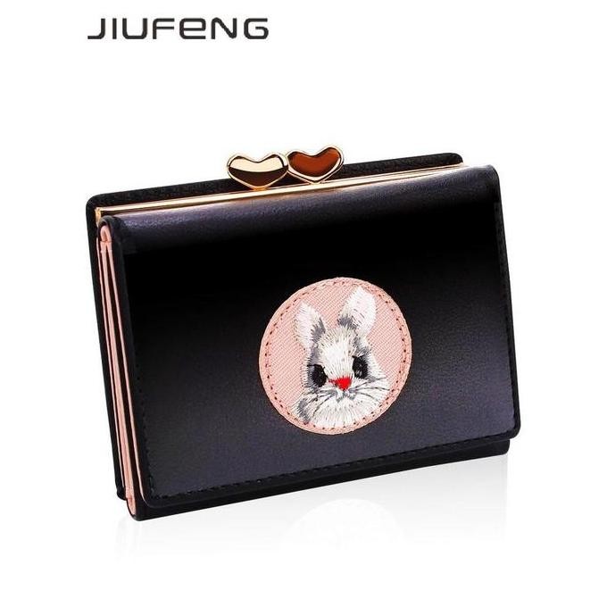 Dompet Wanita Jiufeng Dompet Pendek Wanita Dompet Serbaguna Hewan Bordir Billfold Pemegang Kartu Kre