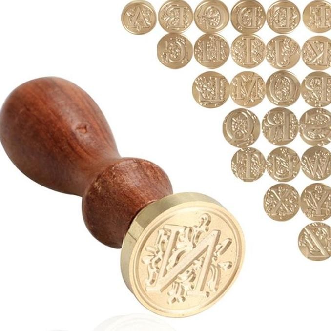

WAX SEAL STAMP WOOD HANDLE - STEMPEL SEALING LILIN INISIAL HURUF A - T