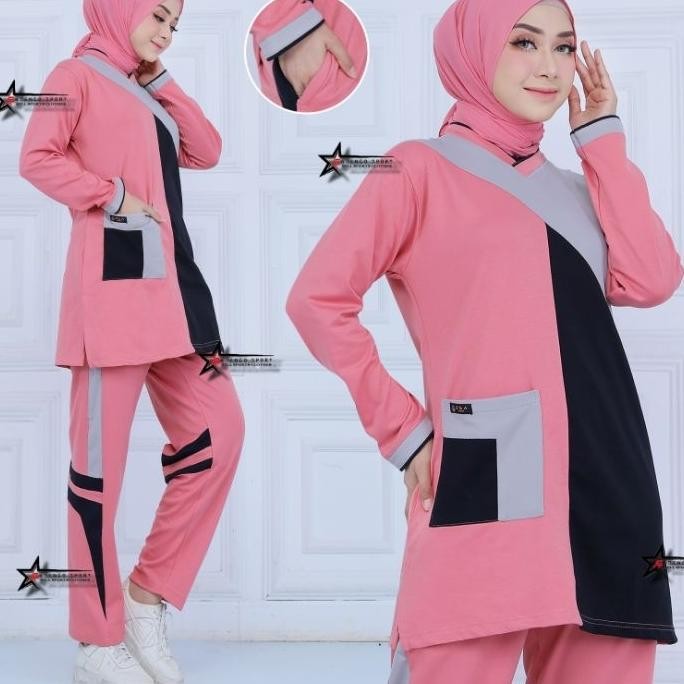 Setelan Baju Olahraga Senam Tunik Wanita Muslimah Setelan Baju Senam Stelan Kaos Tunik Olahraga Wani