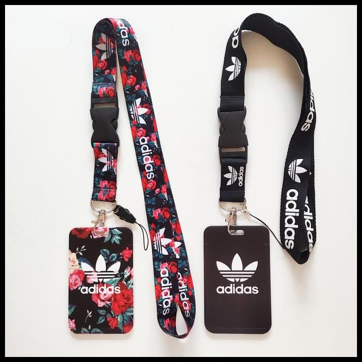 

Terlaris ID Card Holder Name Tag Lanyard / Kalung Kartu Black Flower Adidas Best Seller