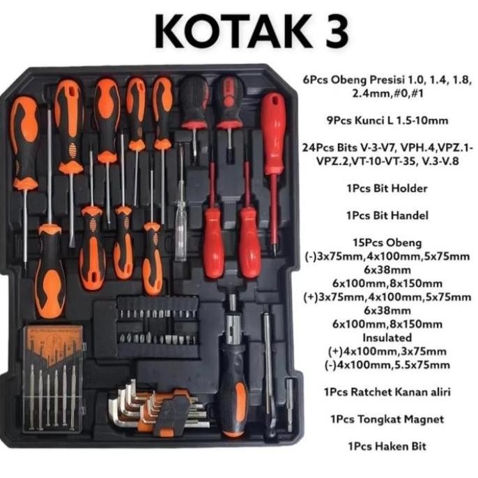 Woirx 187 Pcs Tool Kit Set Kunci Sok Set Socket Set Cr-V Toolkit Lengkap 187Pcs Woirx