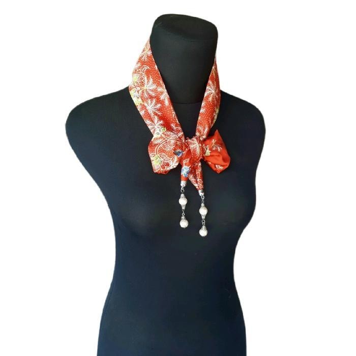 Scarf Semi Sutra | Syal Batik Sutra Merah