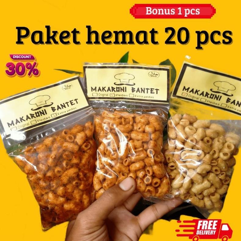 

Paket Hemat 20 Pcs Makaroni Bantet/Kriwil/Kerang 50 Gram Makaroni Pedas Makaroni Bantet Tasikmalaya