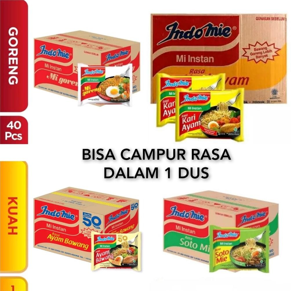 

Sb Collection Indomie Goreng , Indomie Soto , Indomie Ayam Bawang, Kari 1 Karton / 1 Dus Isi 40 Pcs(Indomie ) 24 Pcs(Sarimi Isi 2) / Bisa Campur