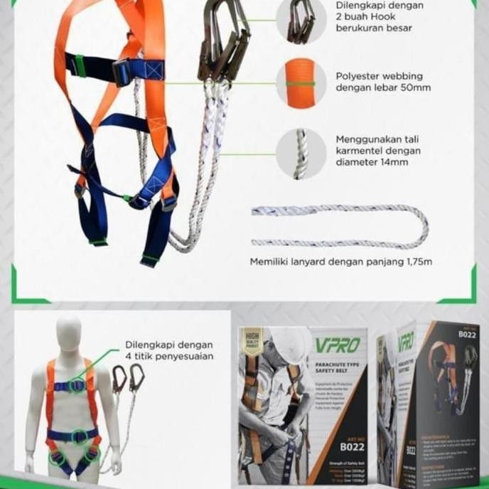 Ori - Full Body Harness Vpro Double Hook + Chest Strap Safety Harness Body Protector