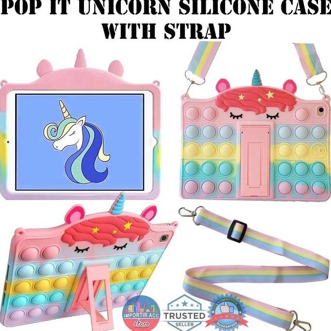 Ori - Case Pop It Unicorn + Tali Strap Ipad Mini 1-6 Ipad 5-9 Ipad Air Pro 9.7 Karakter Lucu