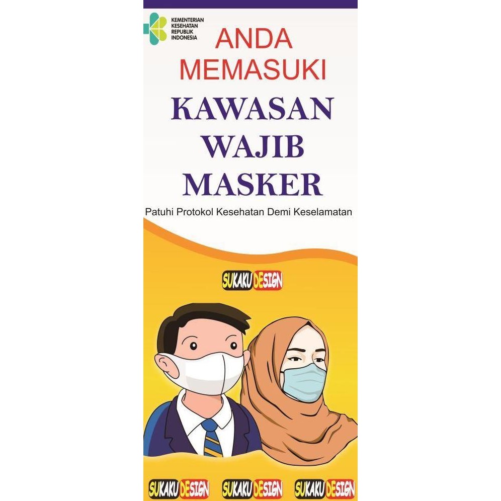 ready BANNER /SPANDUK X BANNER Kawasan Wajib Pakai Masker 80x180 cm