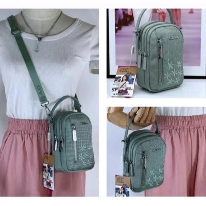 LB Tas selempang mini wanita dompet HP chibao model terbaru 5891-22-35 motif bordir bunga bahan kanv