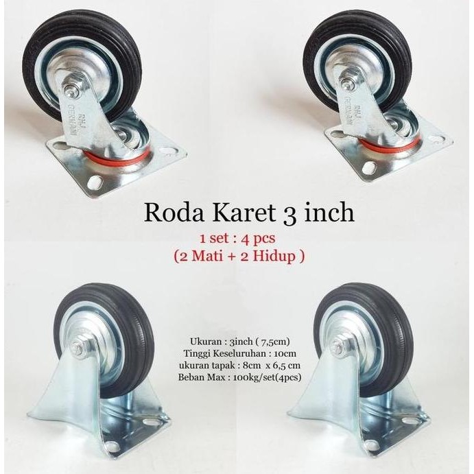 ready Kaki Roda Etalase / Gerobak Dorong Karet set (1set 4 roda)