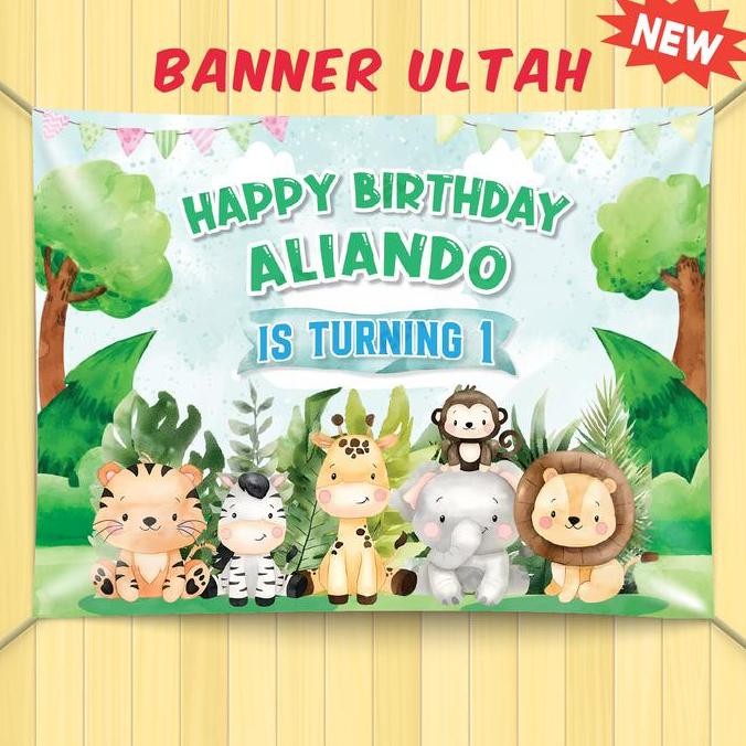 ready Banner Ulang Tahun Anak Safari Kebun Binatang Spanduk Custom Nama Dekorasi Pesta Ultah Anak Ba