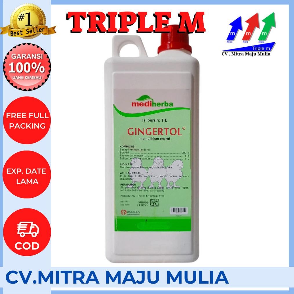 NEWW GINGERTOL 1 Liter MEDION Obat Suplemen Herbal Unggas Ayam Penguat Tenaga Stamina Jahe Merah Sor