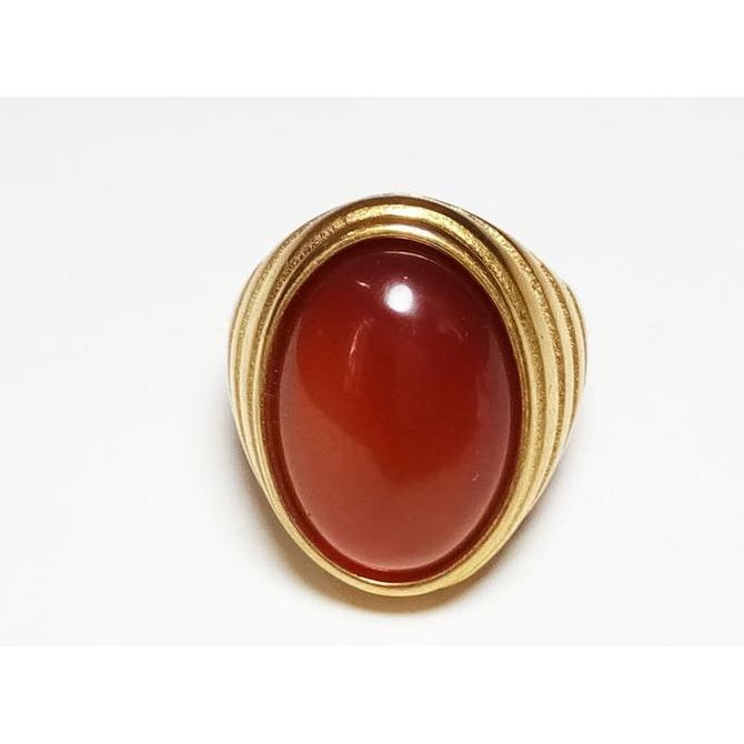 Vee Cincin Pria Titanium Batu Giok Coklat Model Alur