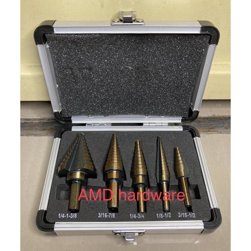 Titanium Coated Mata Bor Pagoda Spiral Hss Step Drill Bit Set Isi 5Pcs Kualitas Terbaik Harga Termur