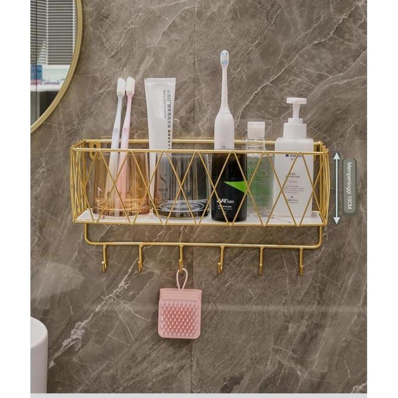 Rak Kamar Mandi Ss304 Gold Alas Kaca Marble Putih Hitam / Rak Sabun Tembok Gold